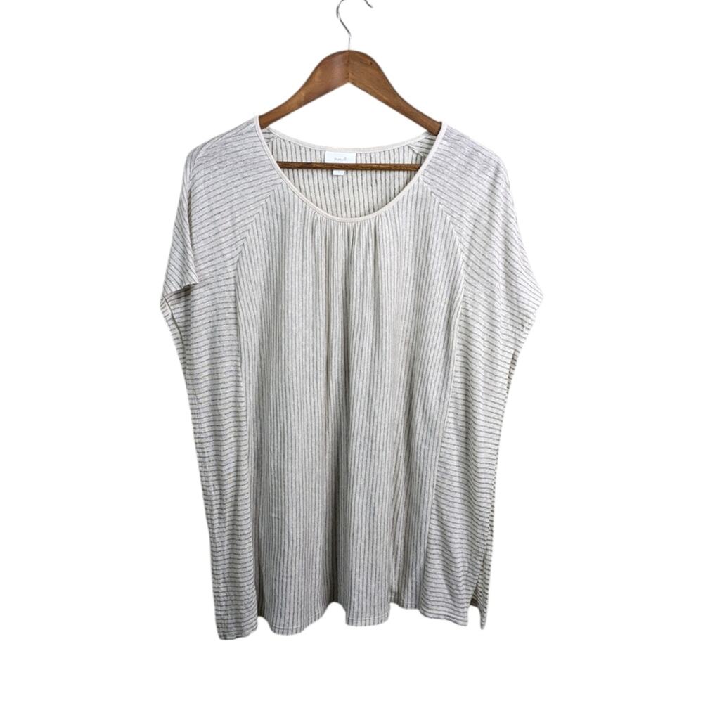 J Jill Linen Blend Striped Top Large White Gray Coastal Minimalist Relaxed